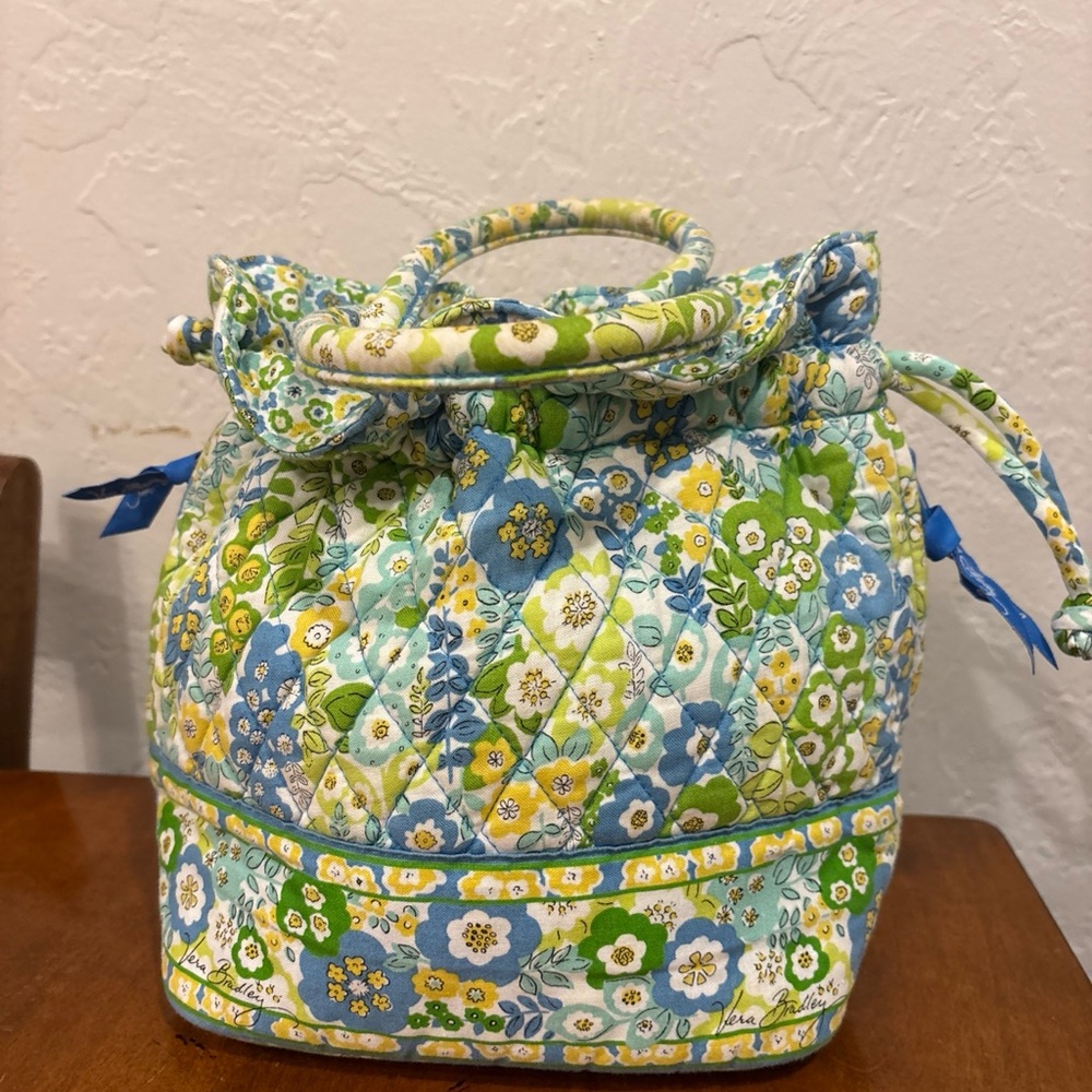 Vera Bradley Quilted Floral Drawstring Cosmetic Bag - Blue, Green & Yellow